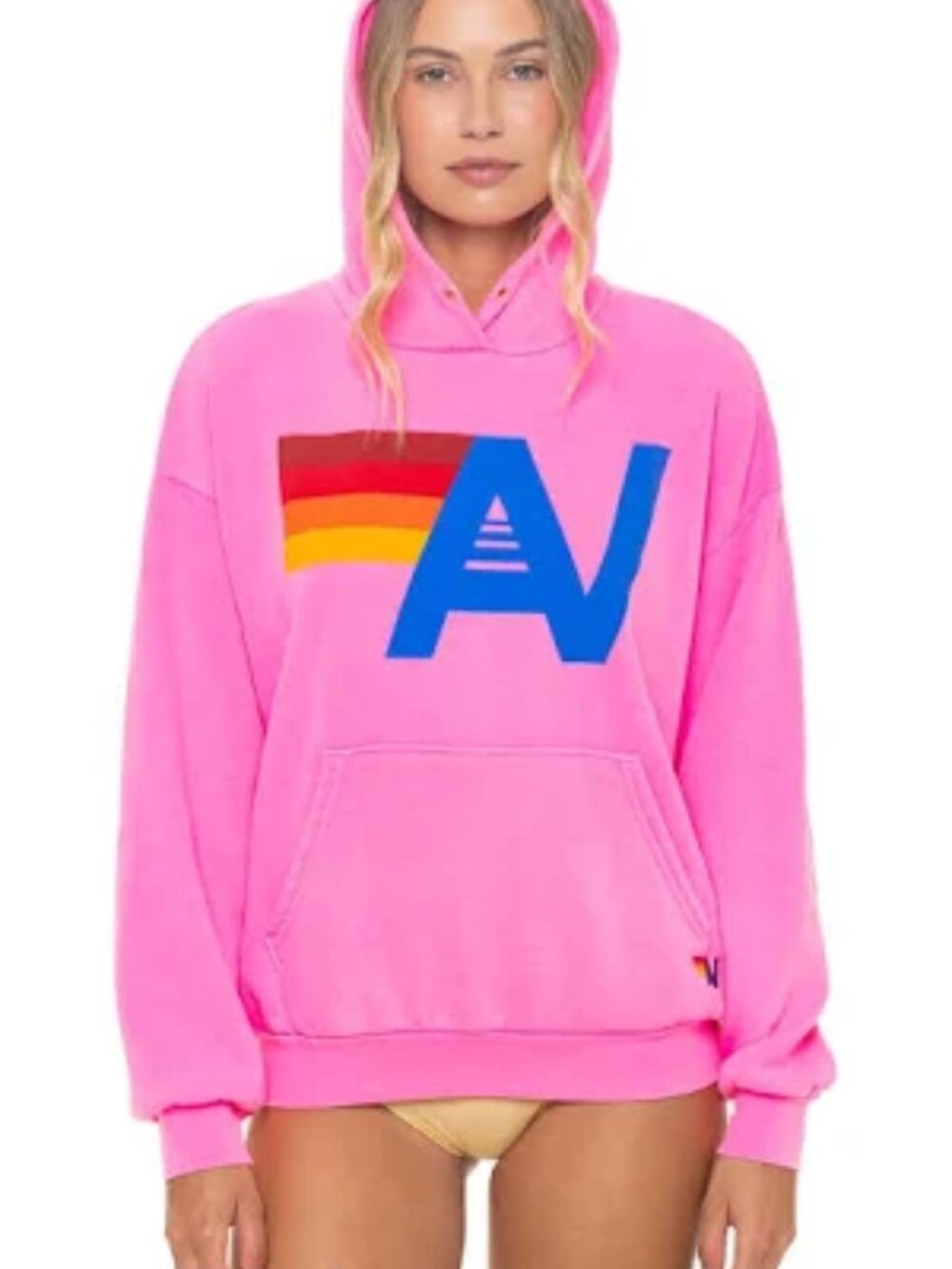 Aviator Nation Relaxed Logo Pullover Hoodie SZ M Neon Pink